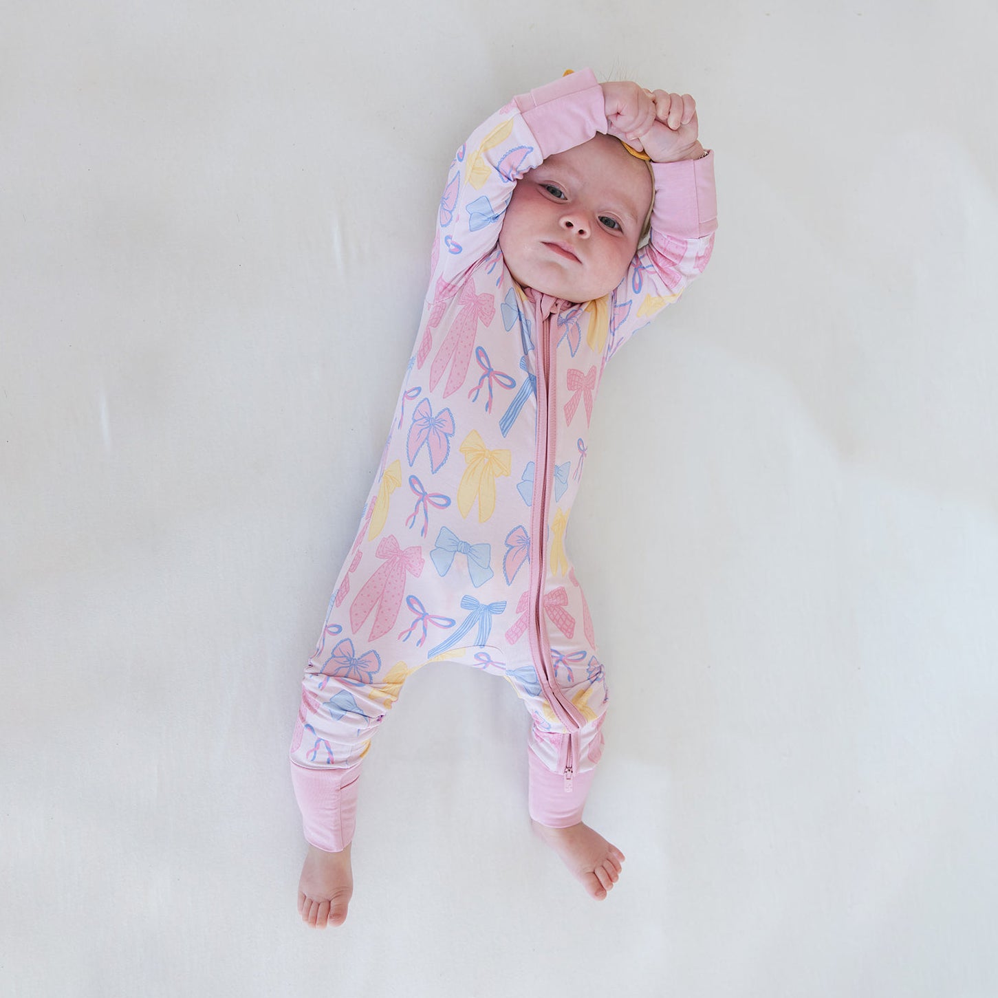 Cheerful Bow Printed Zipper Baby Girl Jumpsuit