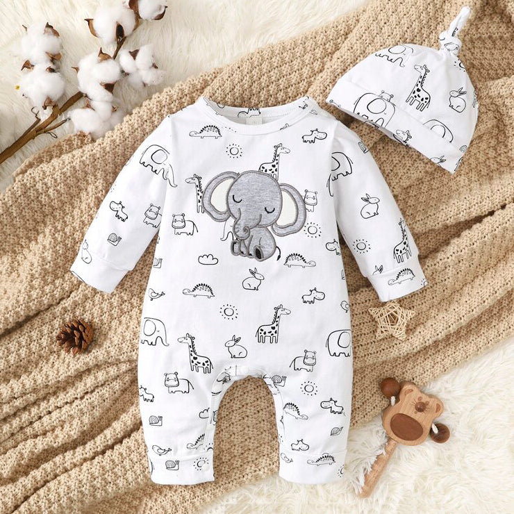 2PCS Adorable Cartoon Animal Printed Baby Jumpsuit