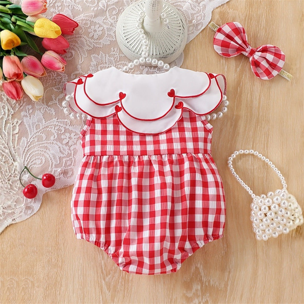 2PCS Fashion Plaid Printed Sleeveless Baby Romper