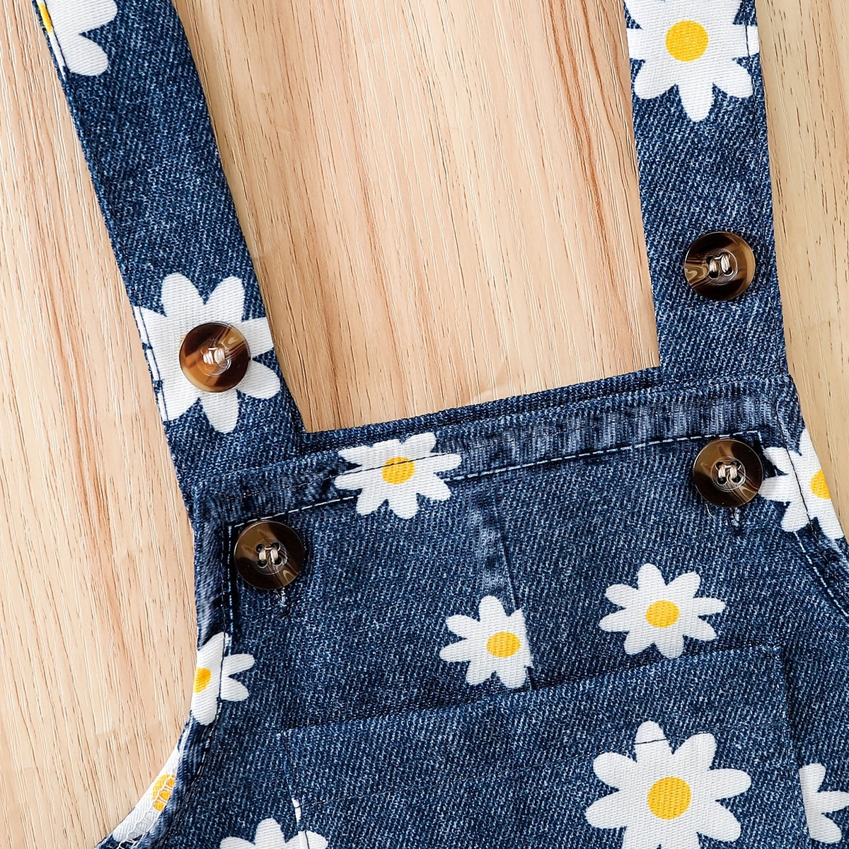 2PCS Cheerful Daisy Print Long Sleeve Baby Girl Denim Set
