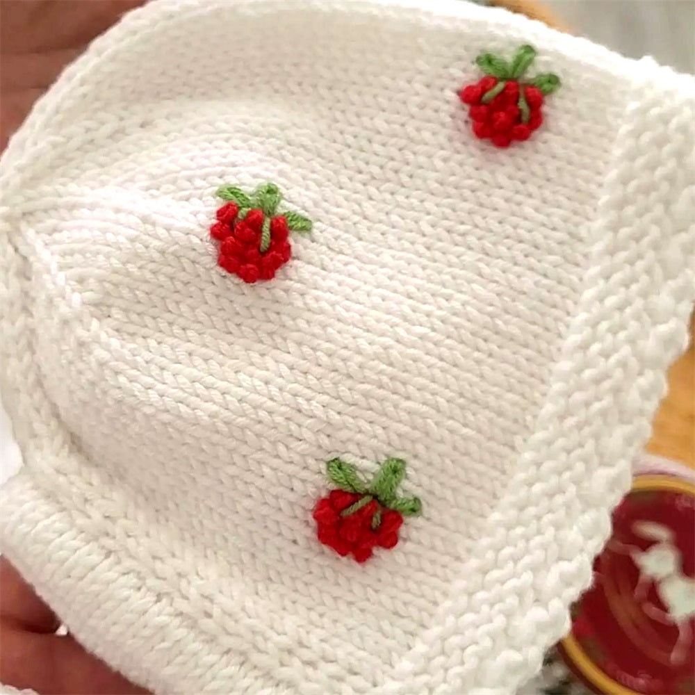 2PCS Strawberry Embroidered Knit Long Sleeve Baby Jumpsuit