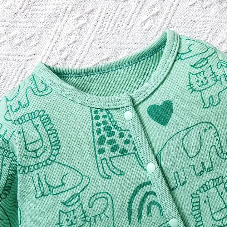 Casual Cute Animals Print Long Sleeve Baby Jumpsuit
