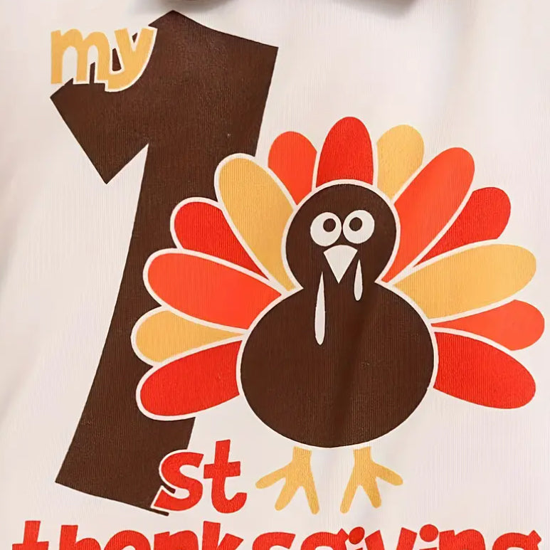 3PCS My First Thanksgiving Lettering Turkey Print Long Sleeve Baby Set