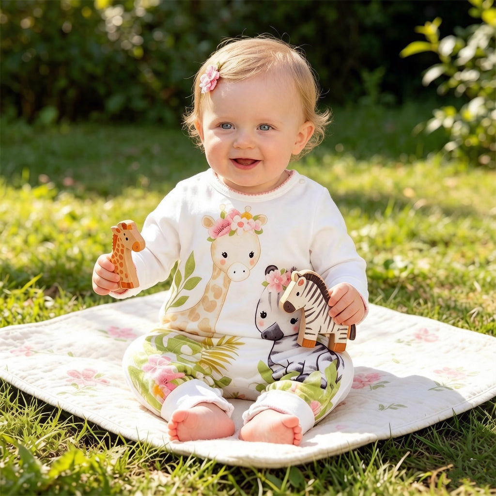 Sweet Giraffe And Zebra Printed Baby Jumpsuit