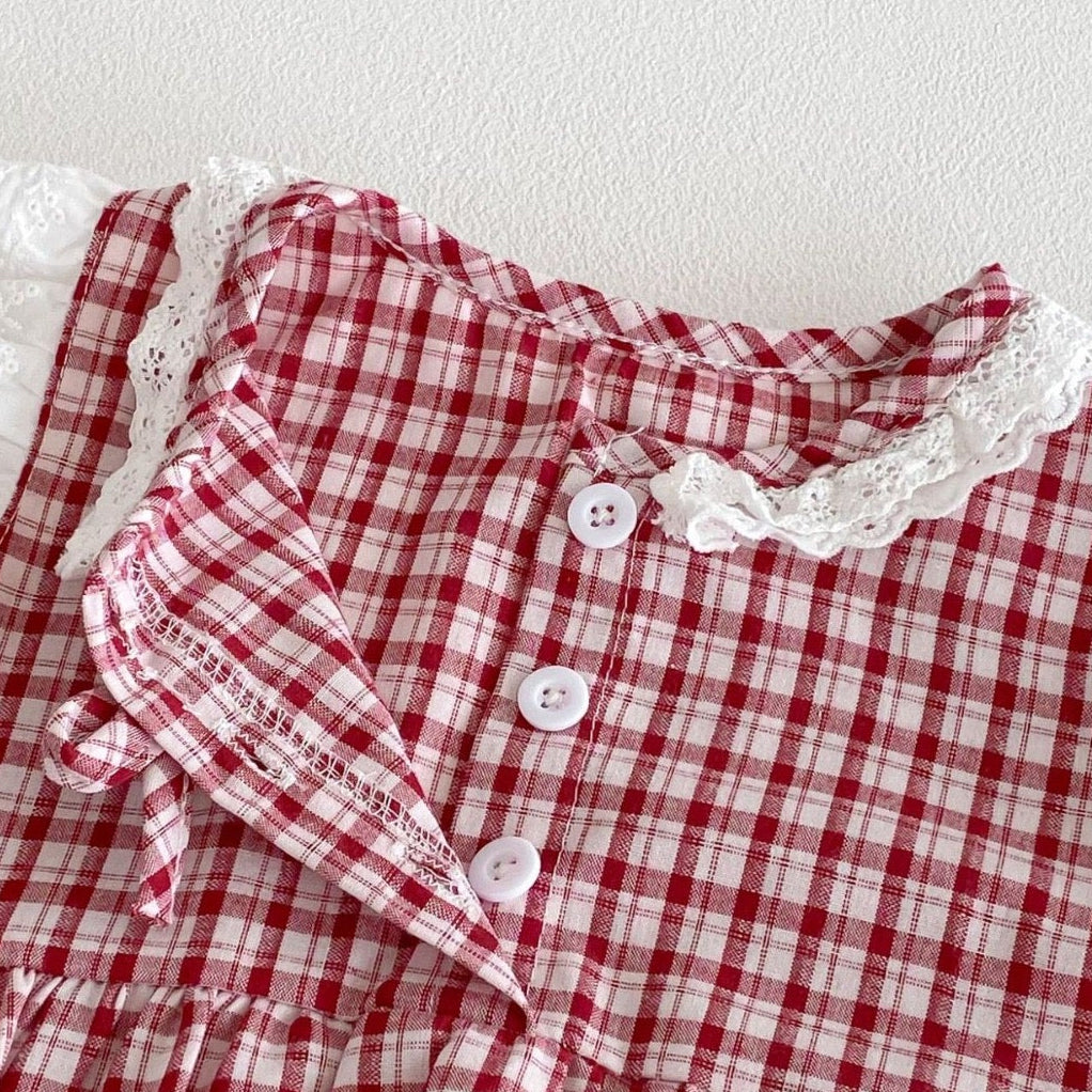 Vintage-style Gingham Print Flutter Sleeve Baby Romper