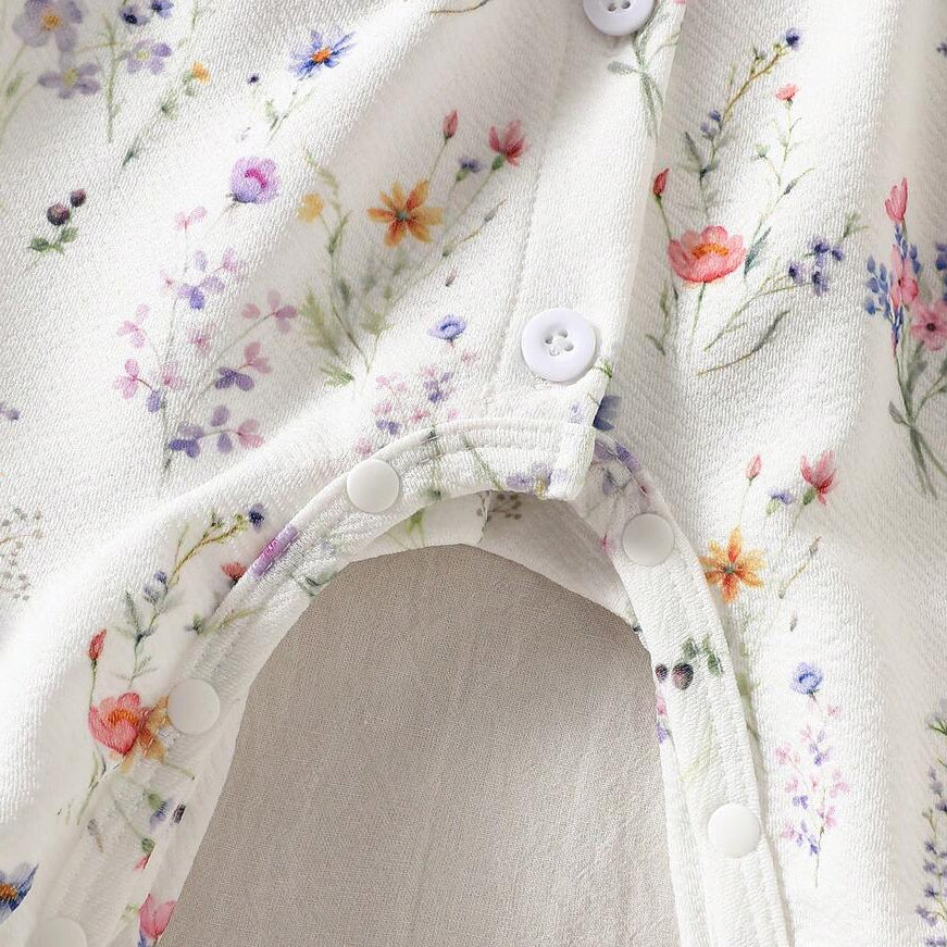 2PCS Floral Print Bow Flutter Sleeve Baby Jumpsuit
