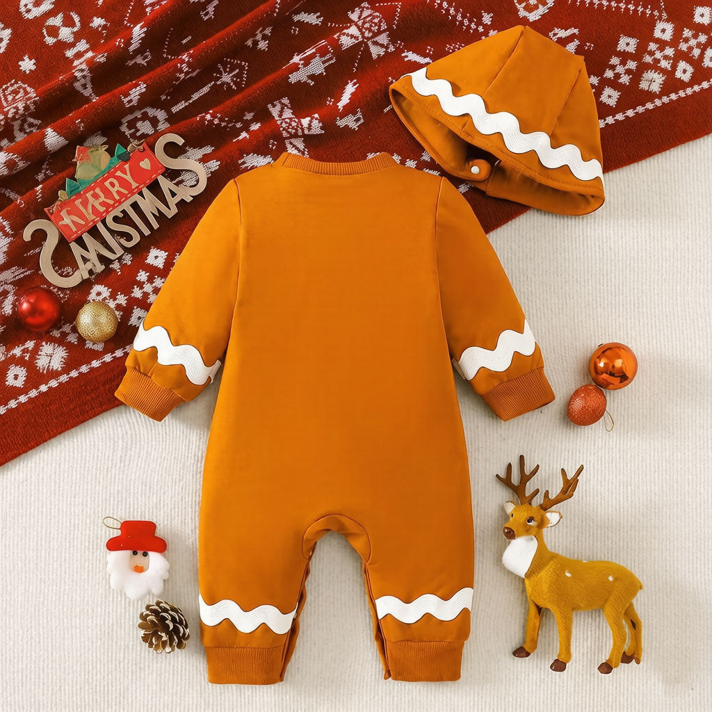 2PCS Christmas Gingerbread Decor Long Sleeve Baby Jumpsuit