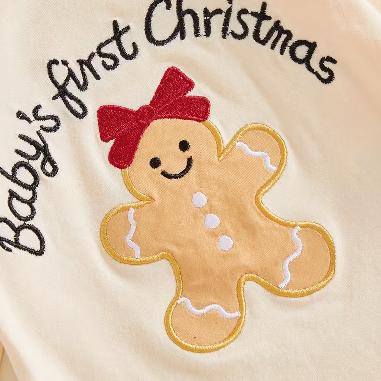 3PCS Baby's First Christmas Letter Gingerbread Man Print Long Sleeve Baby Set