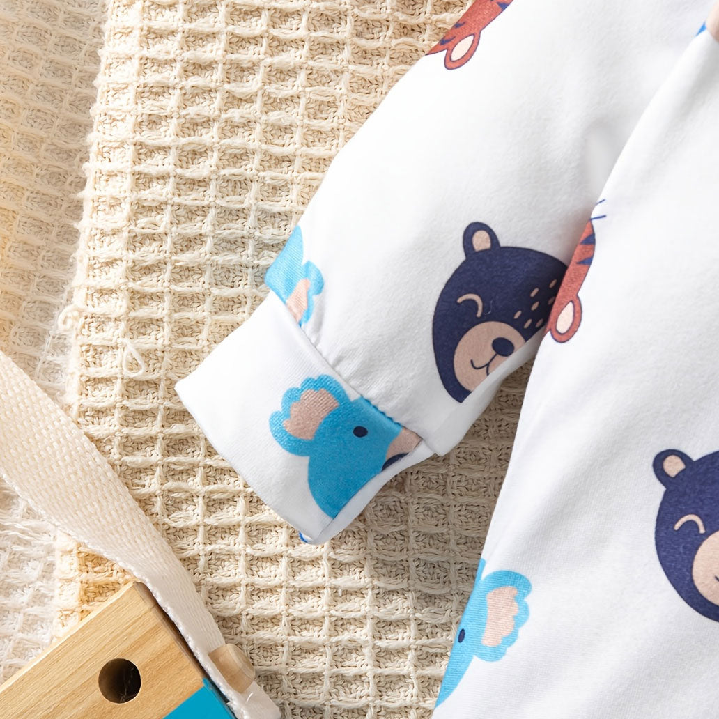 2PCS Lovely All-Over Animal Printed Long Sleeve Baby Jumpsuit