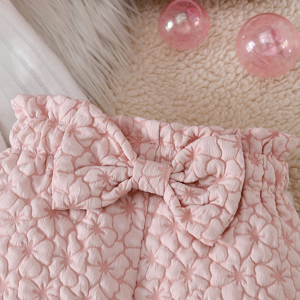 3PCS Pretty Floral Embossed Fluffy Shoulder Long Sleeve Baby Set