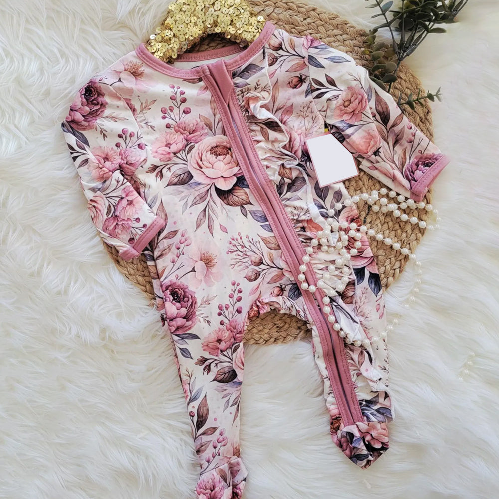 2PCS Allover Grace Floral Print Zipper Baby Jumpsuit