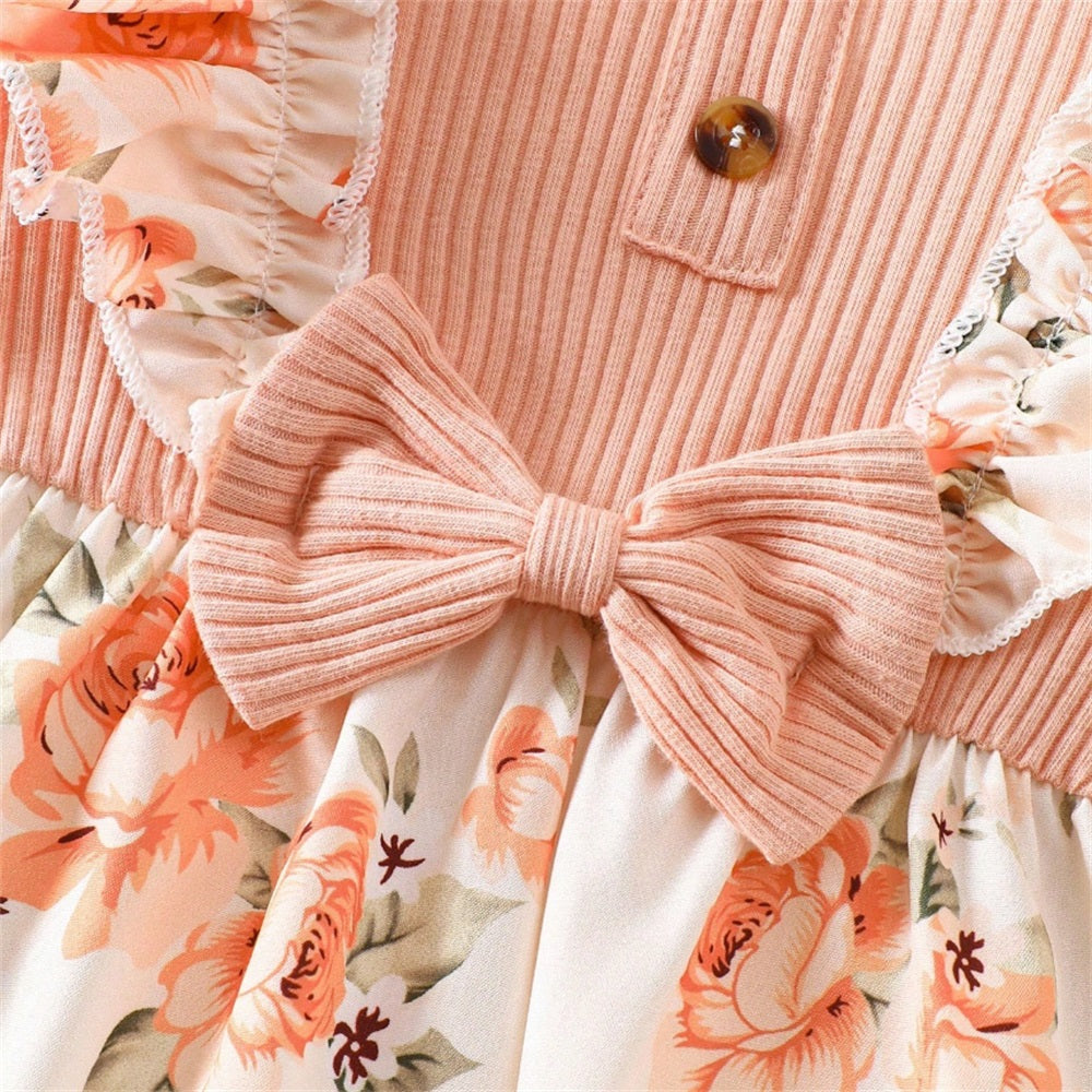 2PCS Fashionable Floral Print Long Sleeve Baby Jumpsuit