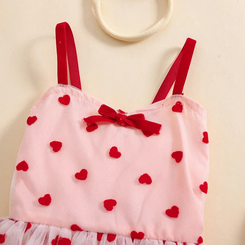 2PCS Chic Heart Print Tulle Sleeveless Baby Romper