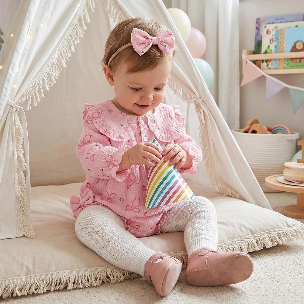 2PCS Adorable Bow Floral Printed Baby Girl Romper