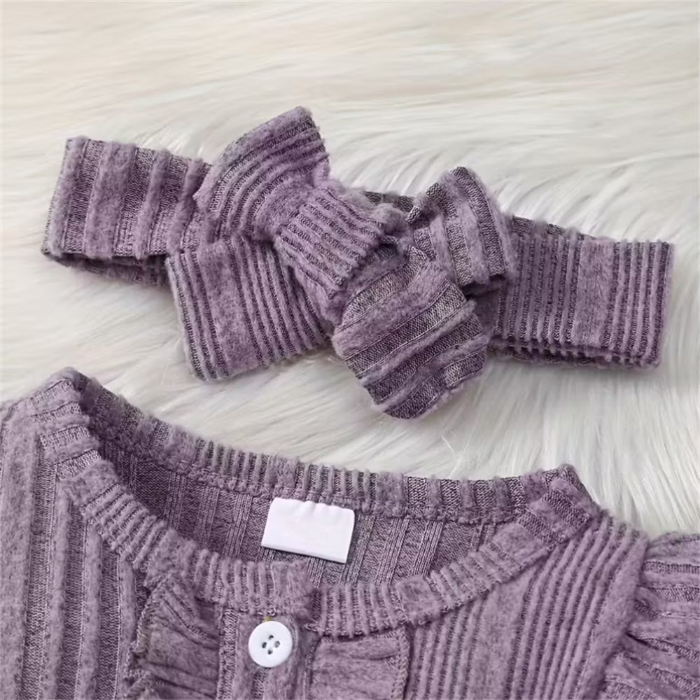 3PCS Elegant Solid Color Long Sleeve Baby Set