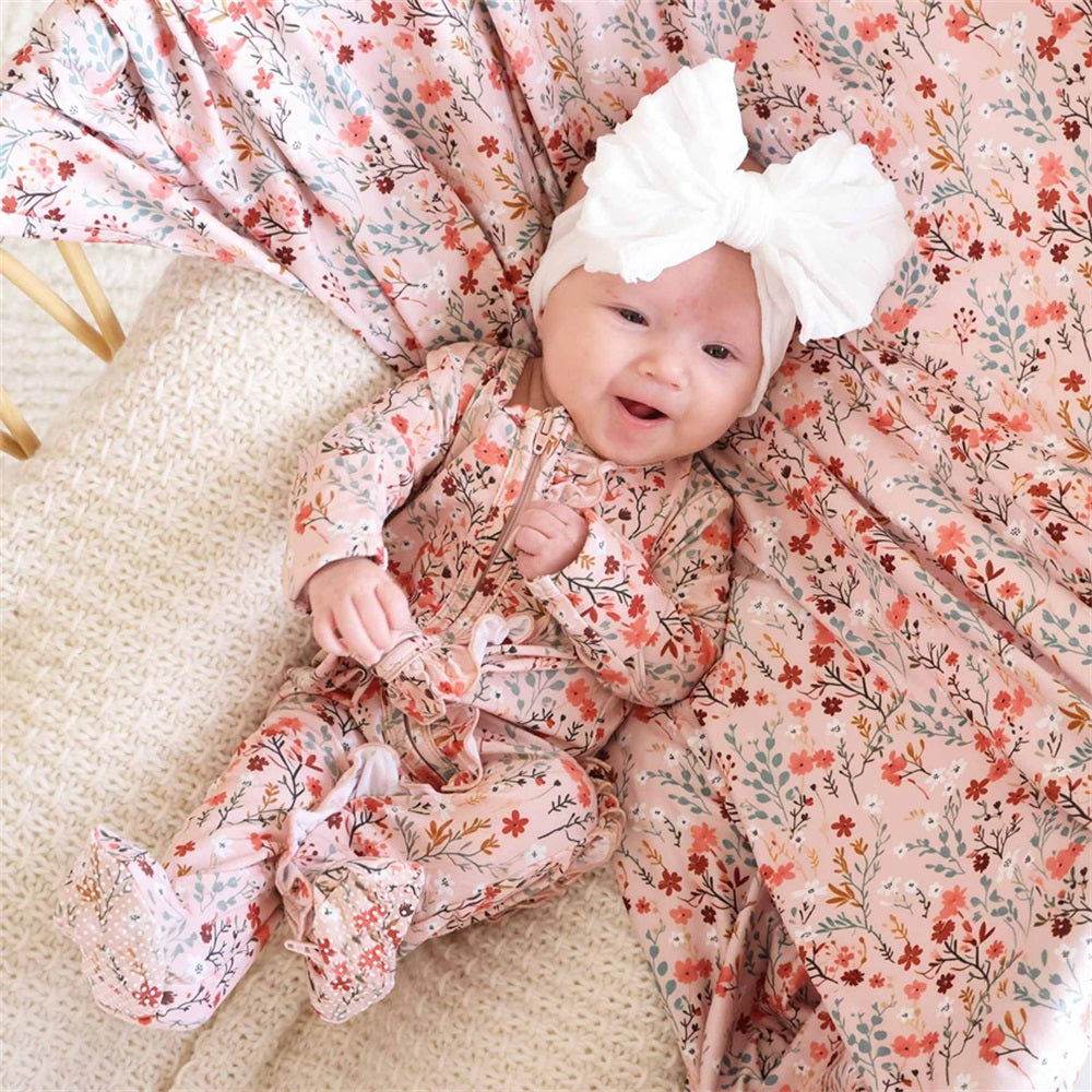 Casual Allover Floral Print Ruffle Long Sleeve Baby Jumpsuit