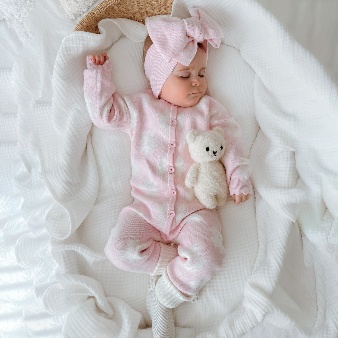 2PCS Gorgeous Floral Printed Knit Long Sleeve Baby Jumpsuit