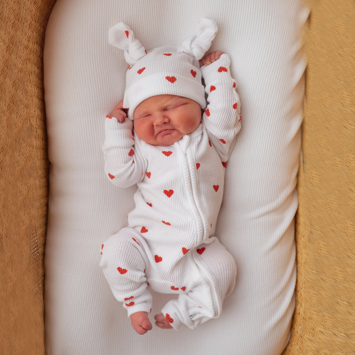 2PCS Stylish Heart Print Zipper Knit Baby Jumpsuit