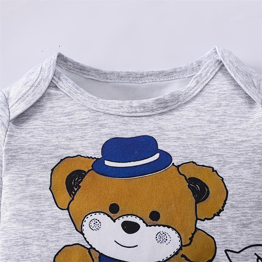 3PCS Happy Bear Print Long Sleeve Baby Set