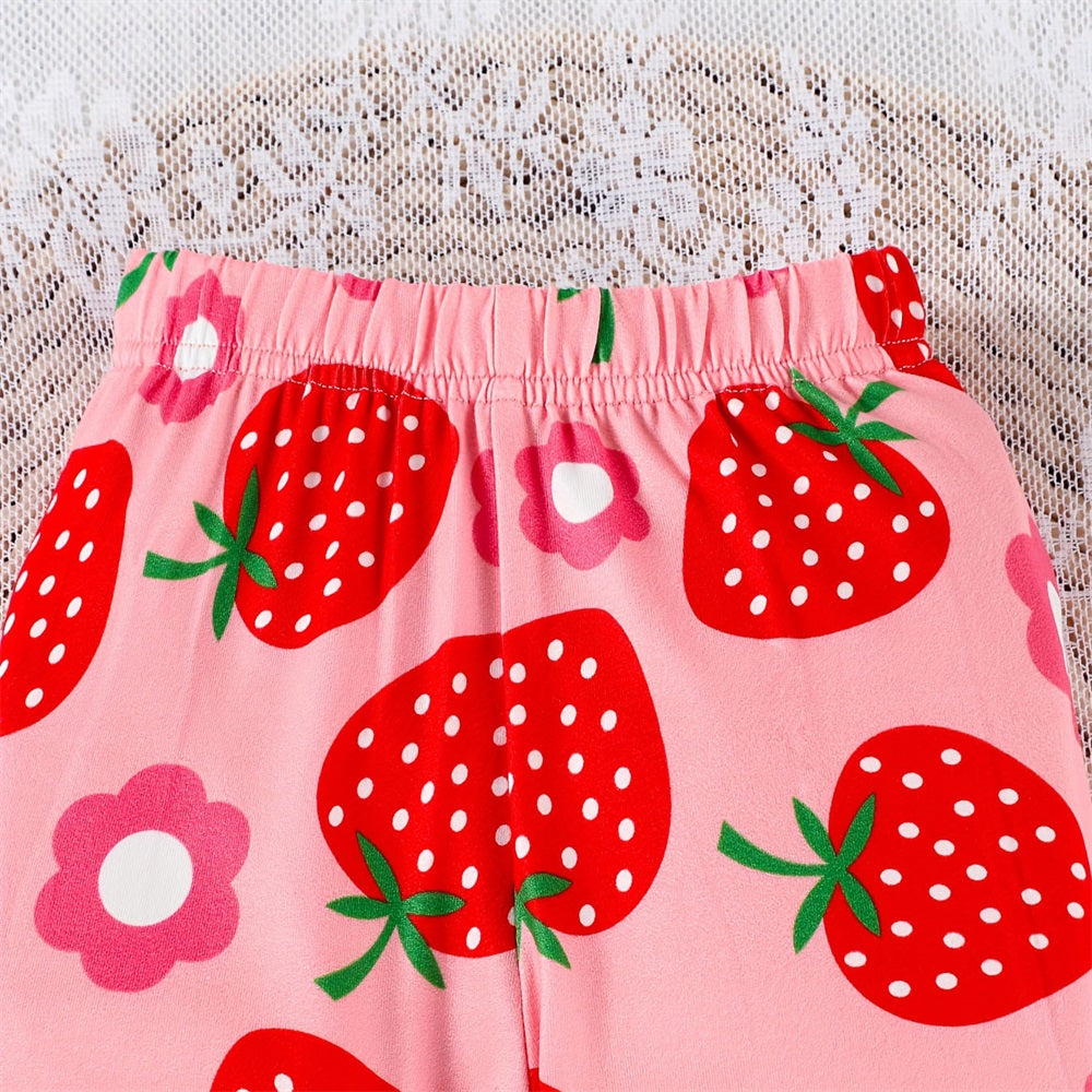 3PCS Sweet Strawberry Floral Print Long Sleeve Baby Set