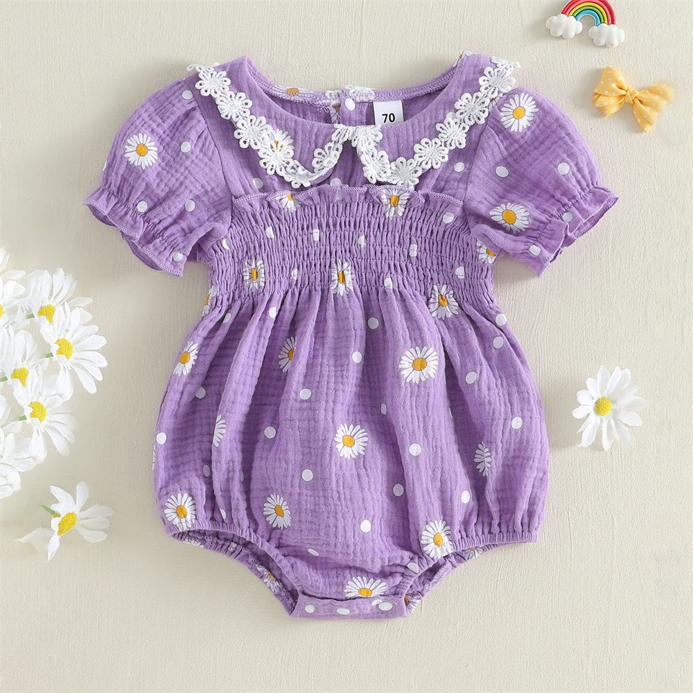 Comfy Daisy Printed Short Sleeve Baby Romper