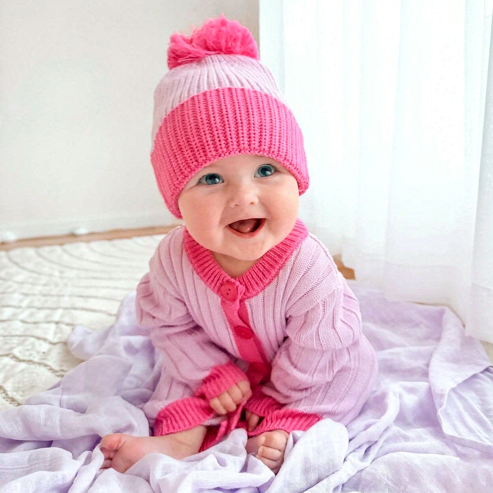 2PCS Dreamy Color Blocking Knit Long Sleeve Baby Jumpsuit