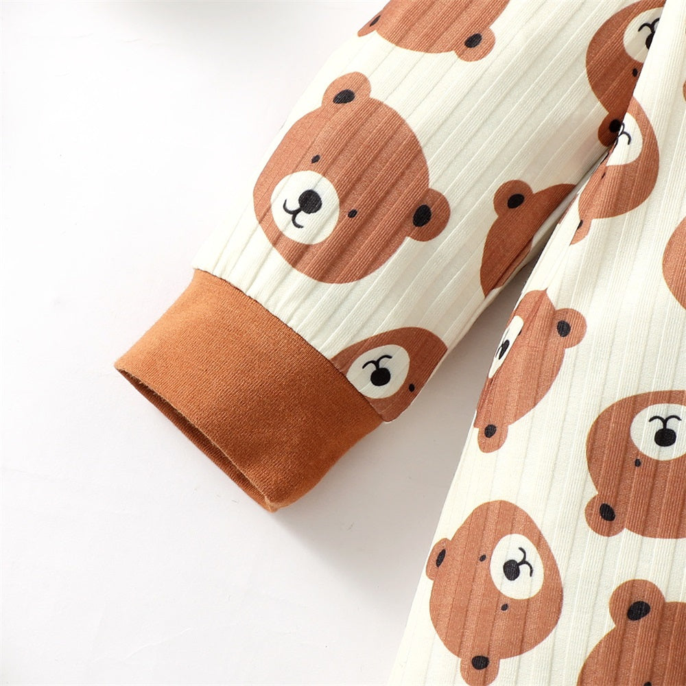 Cute Casual Bear Print Long Sleeve Baby Jumpsuit