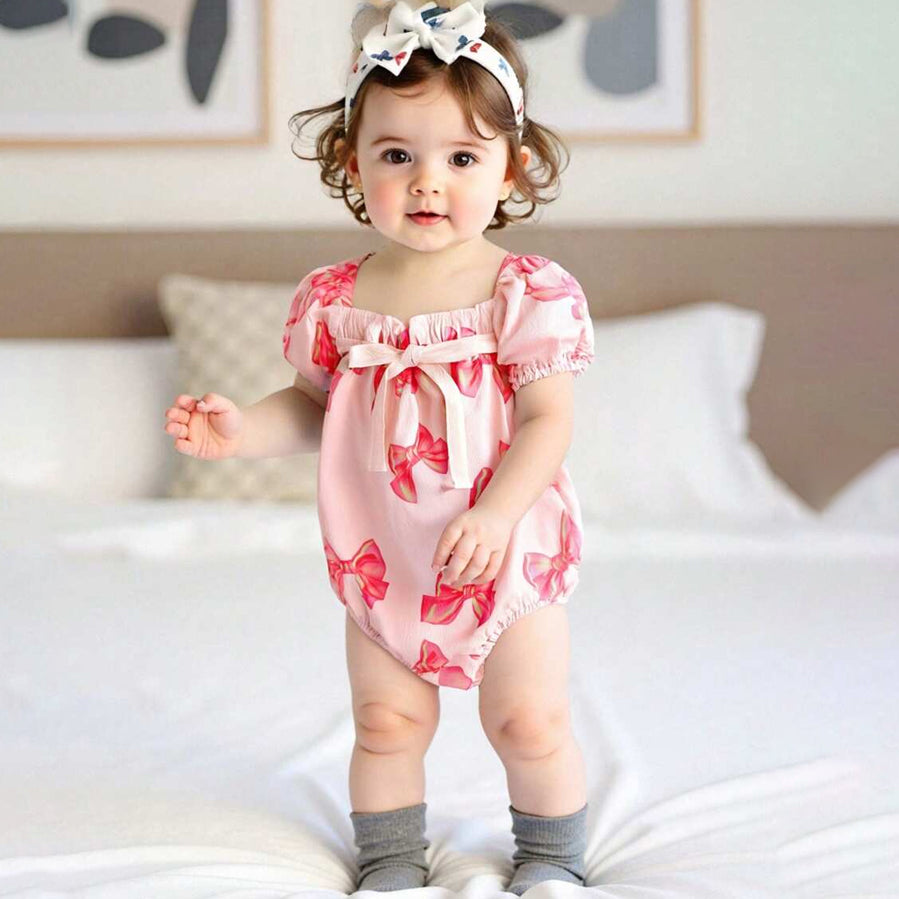 Casual Cow Printed Short Sleeve Baby Girl Romper