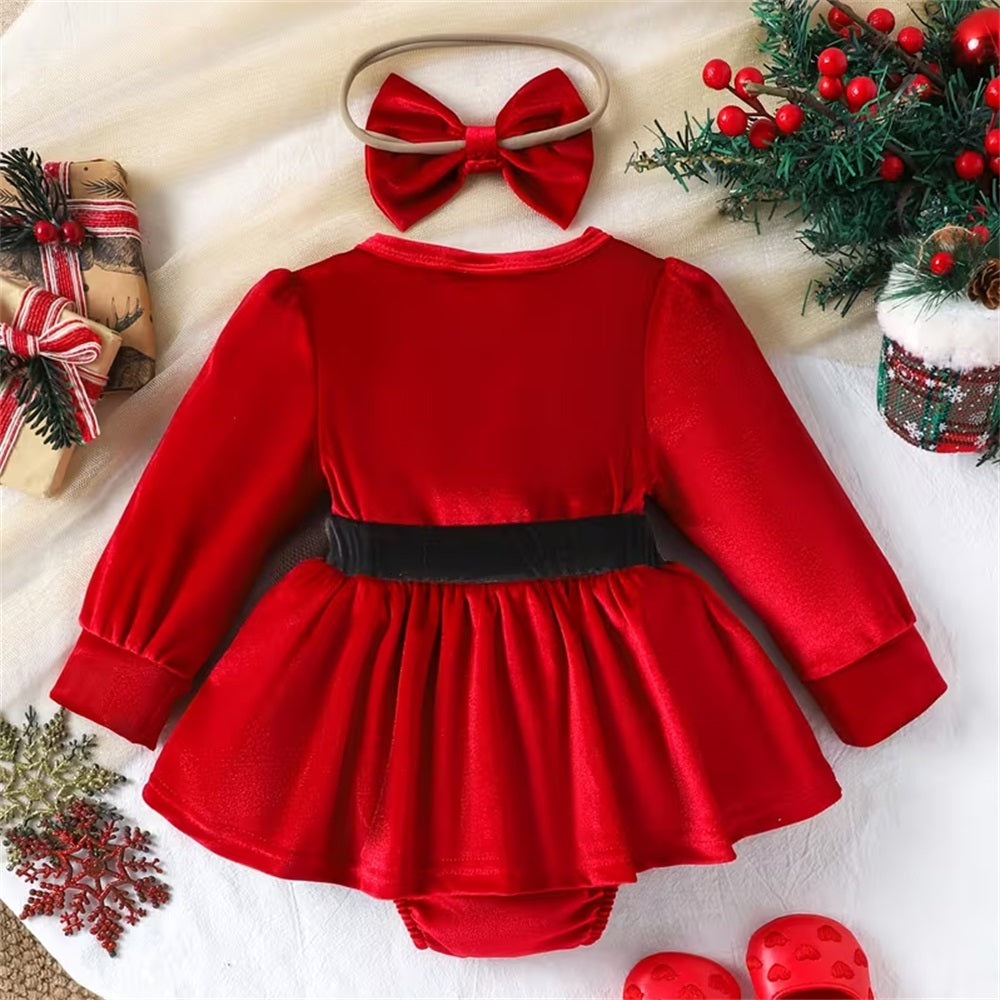 2PCS Color Block Long Sleeve Baby Girl Velvet Romper