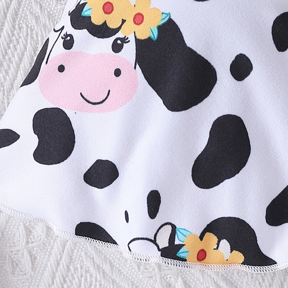 3PCS Mama's Is My Bestie Letter Cow Print Baby Set