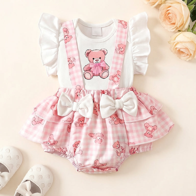 2PCS Gorgeous Bear Print Flounce Sleeve Baby Set