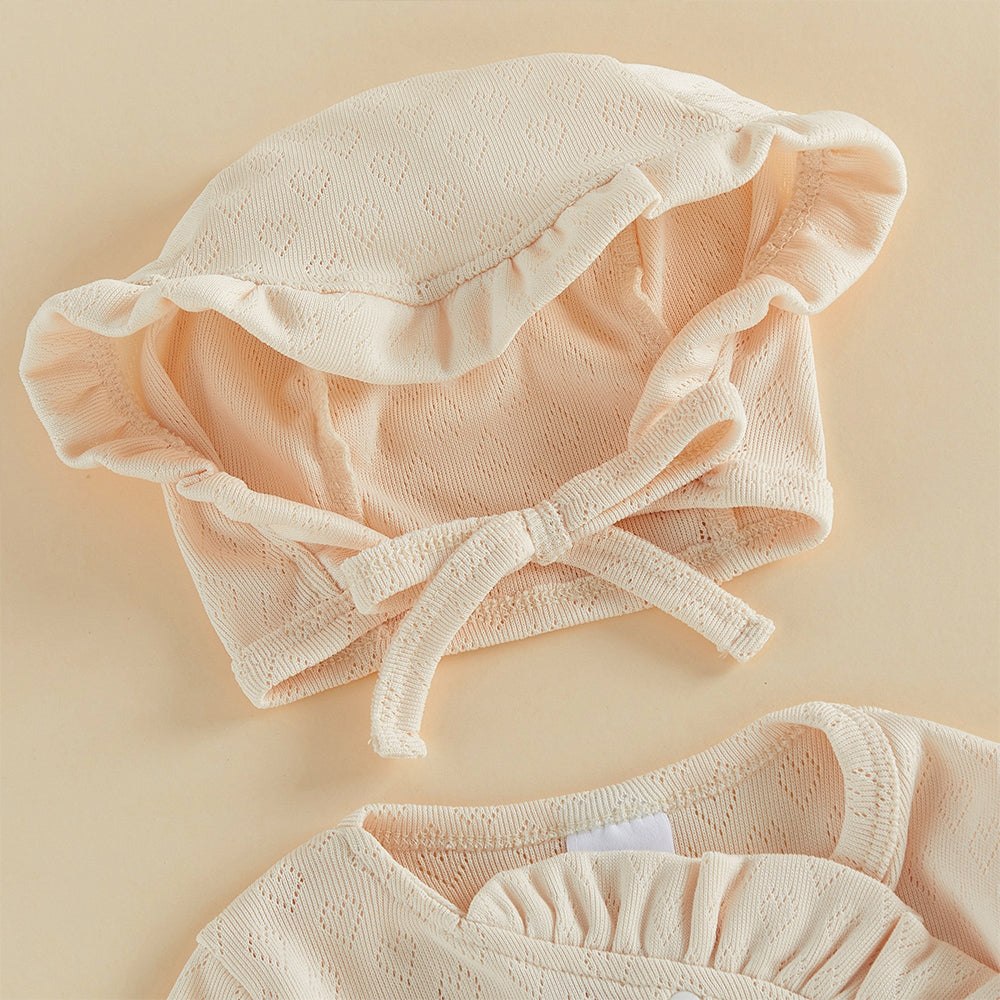 2PCS Sweet Solid Color Long Sleeve Ruffle Baby Jumpsuit