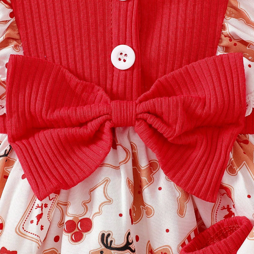 3PCS Gingerbread Christmas Elements Printed Baby Romper