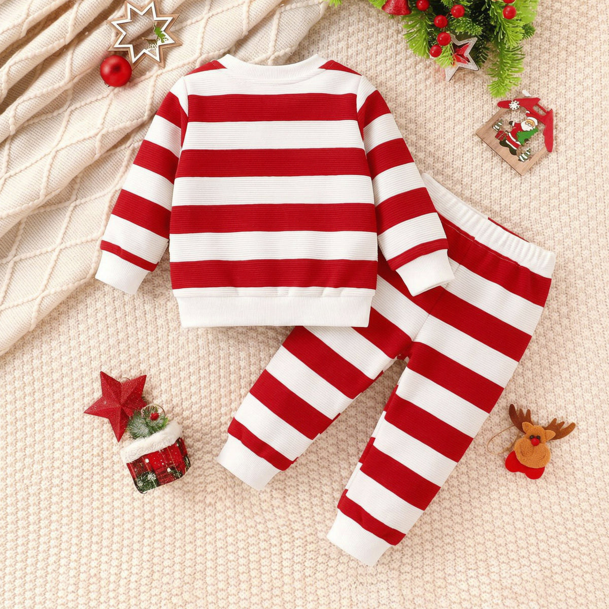 2PCS Lovely Santa Claus and Stripe Print Long Sleeve Baby Set