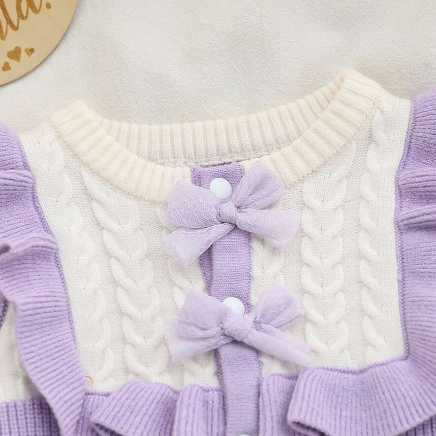 Pretty Colorblock Knit Long Sleeve Baby Girl Jumpsuit