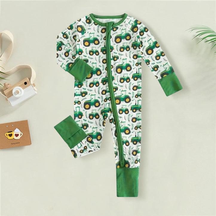 Tractor Printed Zipper Bamboo Viscose Baby Jumpsuit