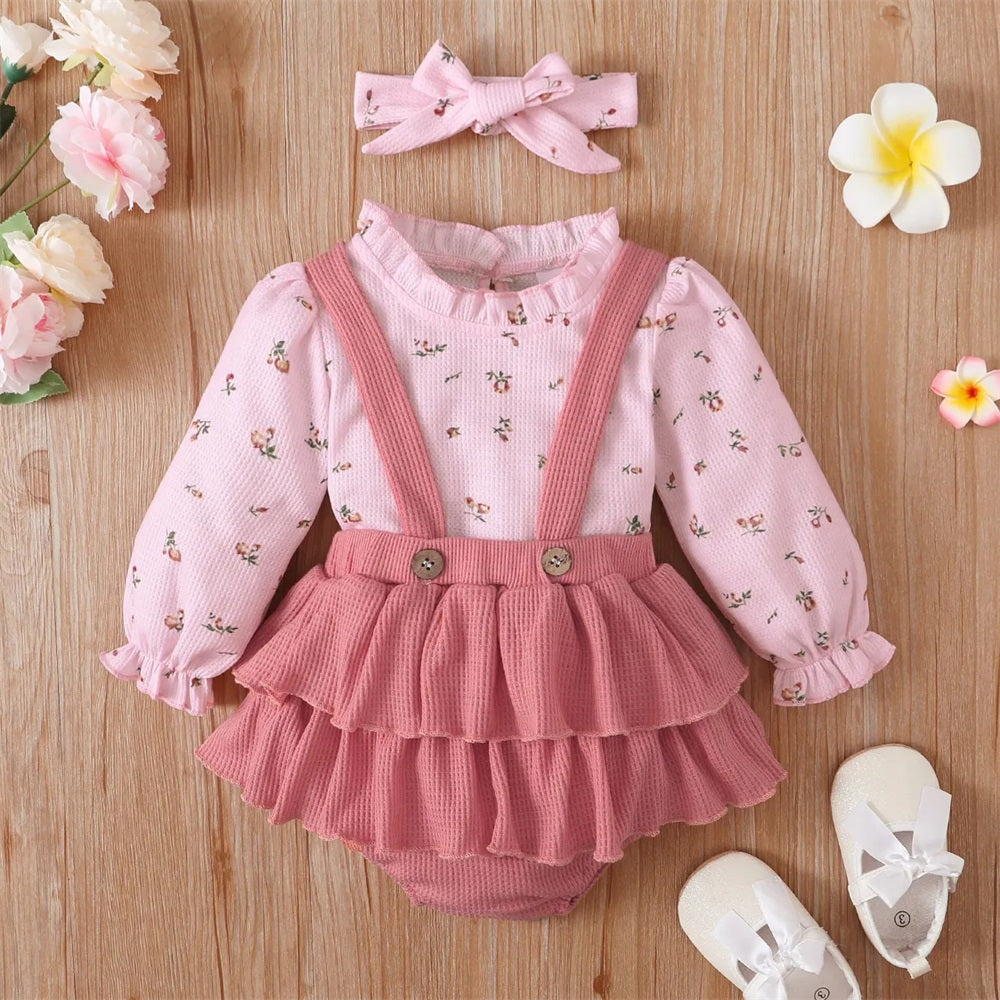 3PCS Sweet Floral Print Long Sleeve Baby Set