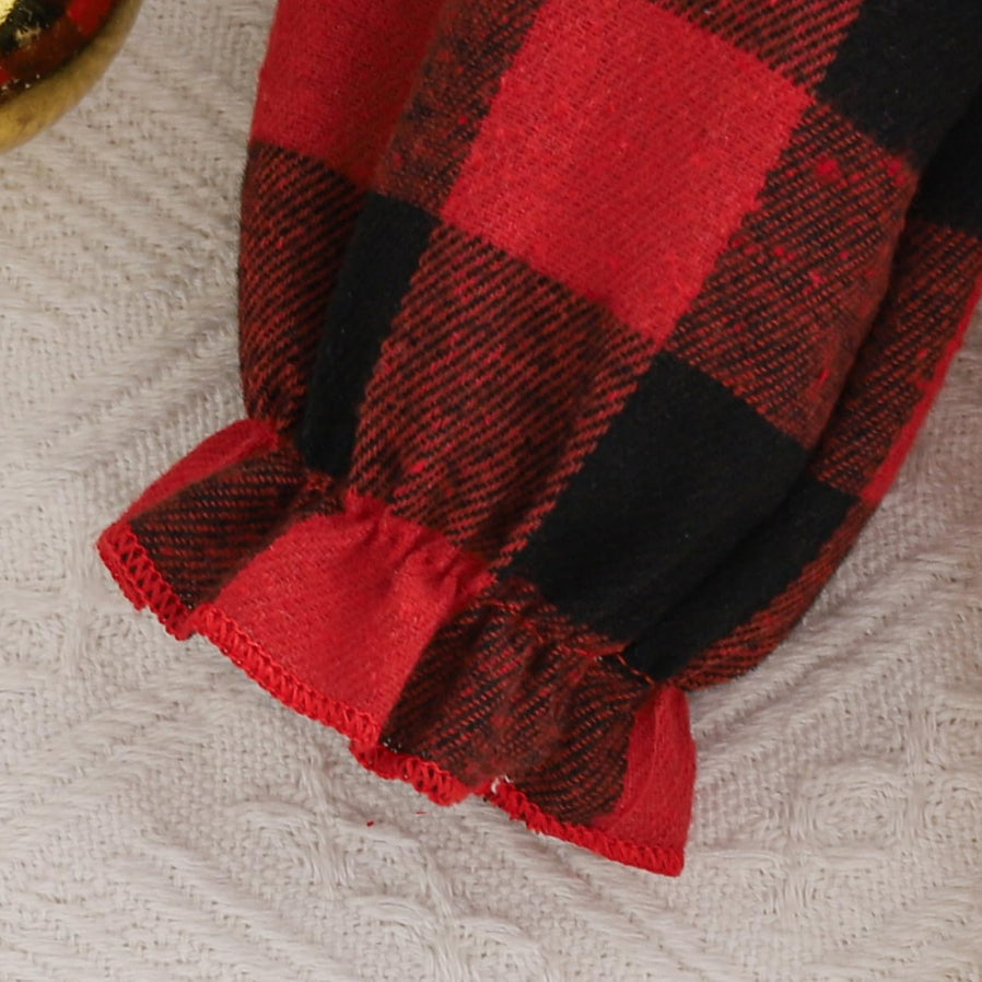 2PCS Christmas Deer Plaid Printed Baby Jumpsuit