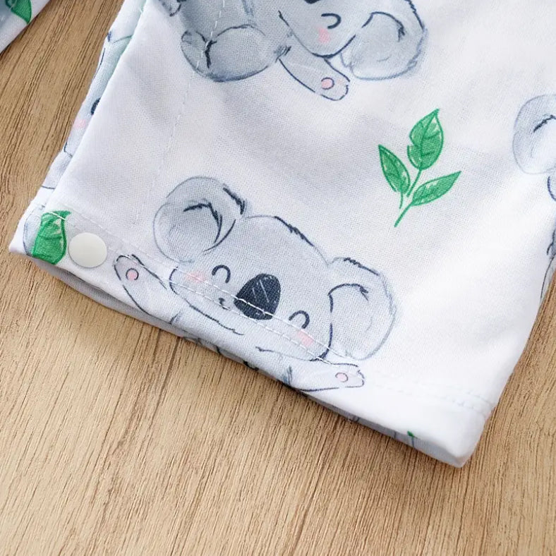 Casual Cute Koala Print Short Sleeve Baby Jumpsuit