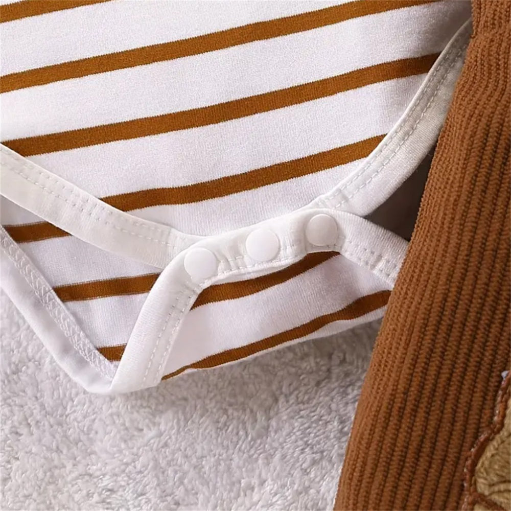 2PCS Boys' Game Day Striped Long Sleeve Baby Overalls Set