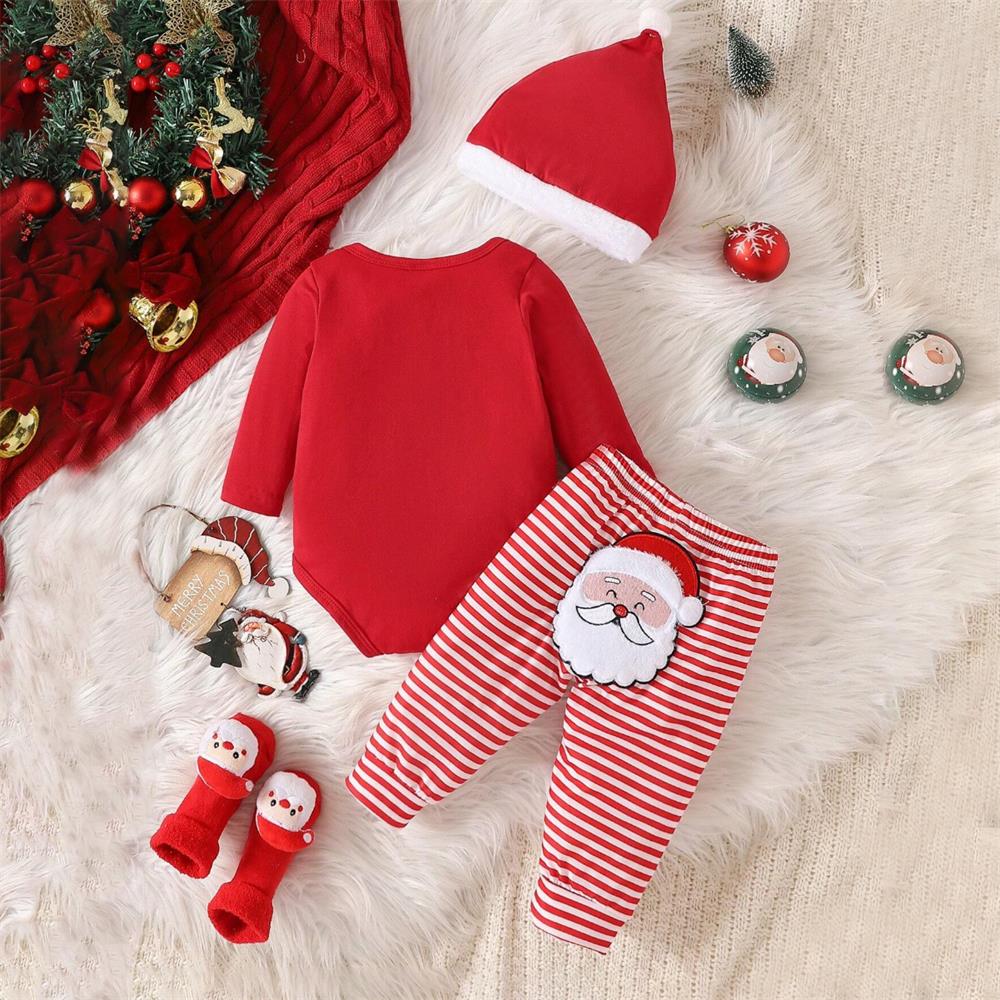 3PCS My 1st Christmas Letter Print Striped Baby Set