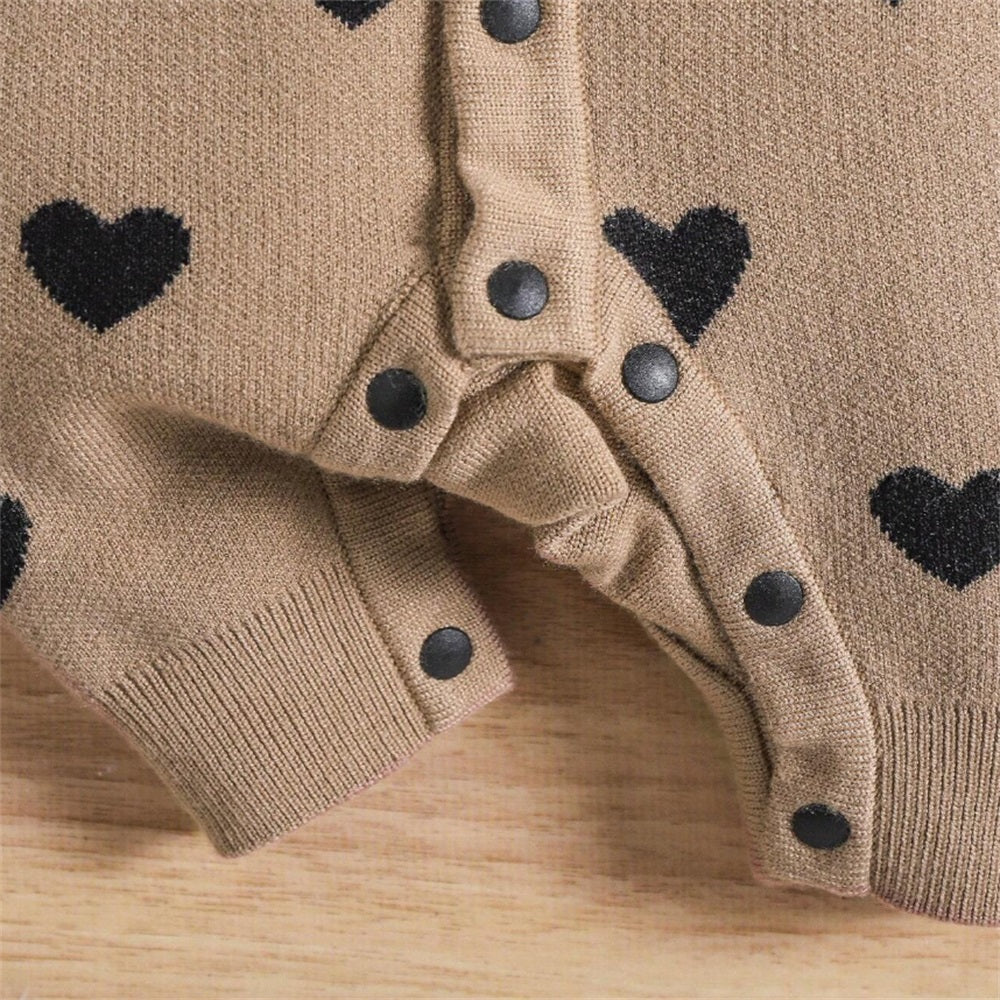 Fashionable Knitted Heart Print Long Sleeve Baby Jumpsuit
