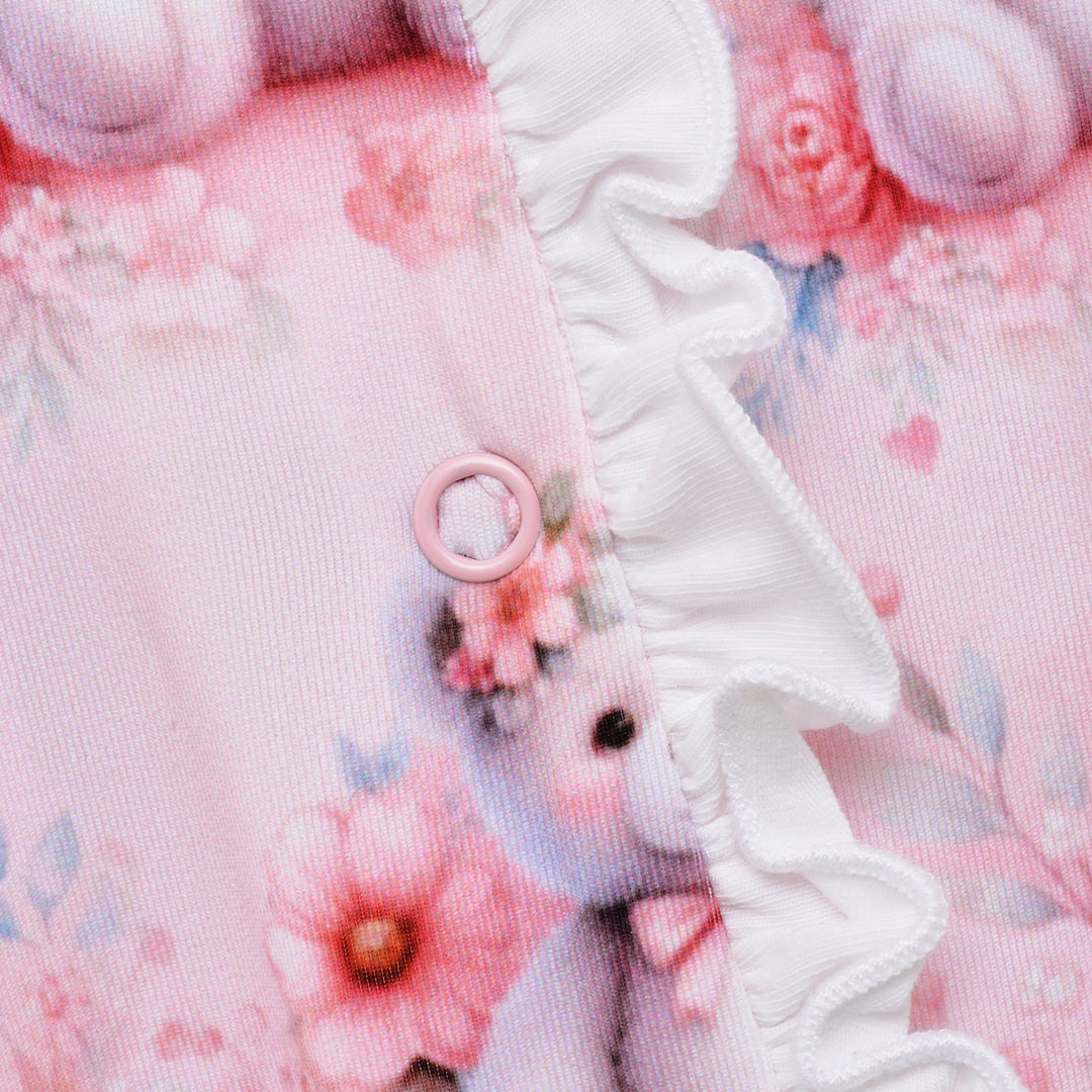 2PCS Lovely Teddy Bear Floral Print Long Sleeve Baby Jumpsuit
