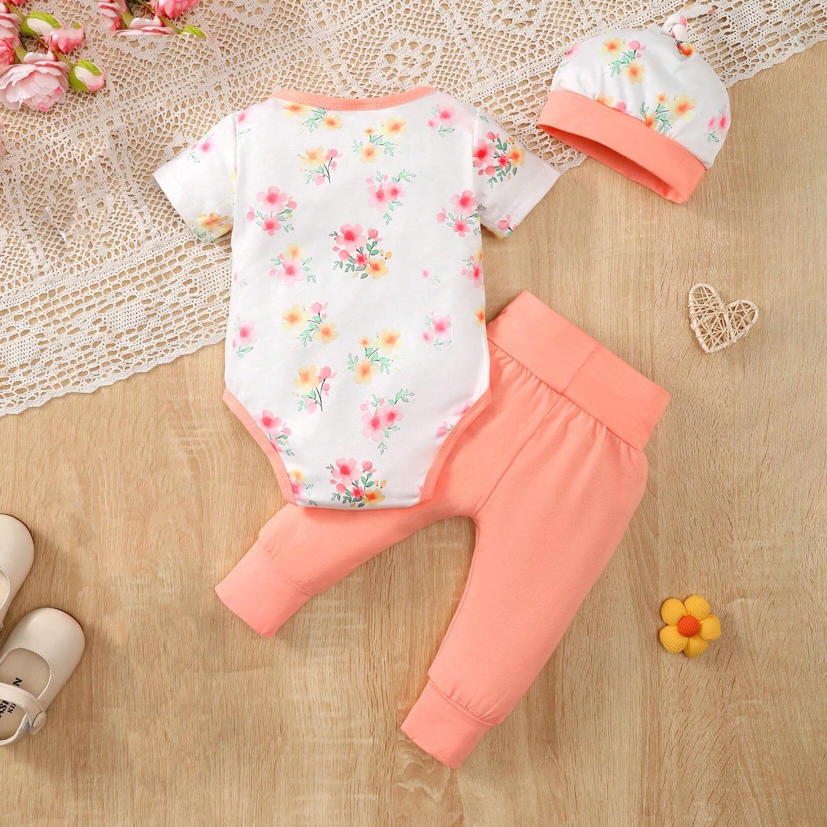 3PCS Cute Elephant Printed Short Sleeve Baby Set