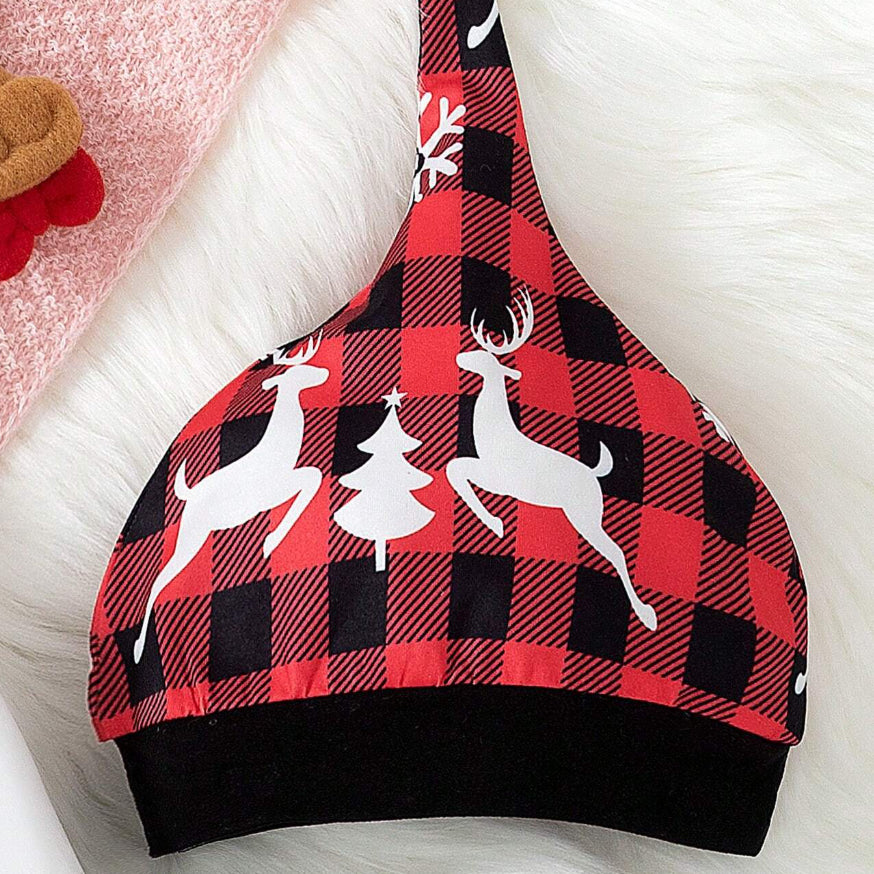 3PCS My 1st Christmas Letter Plaid Printed Baby Set