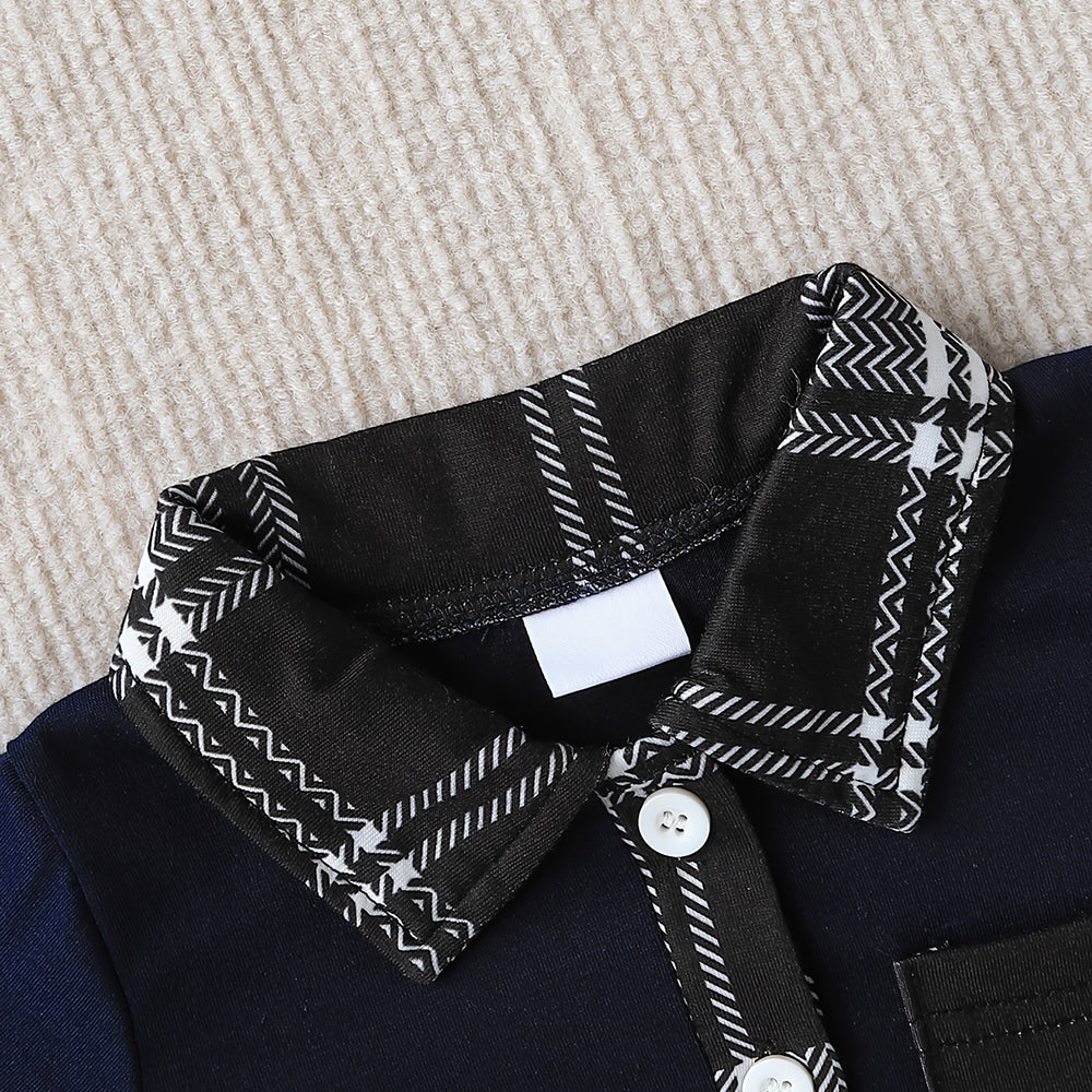 3PCS Dapper Plaid Printed Long Sleeve Baby Boy Set