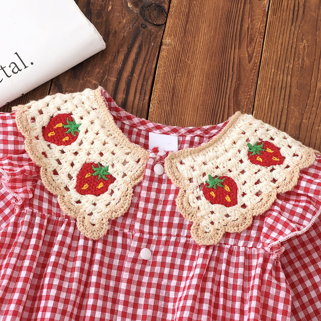 Bubbly Strawberry Plaid Printed Long Sleeve Baby Jumpsuit