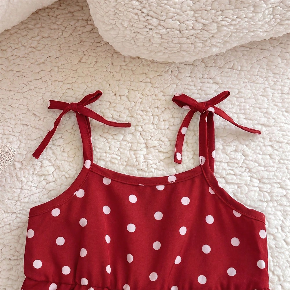 2PCS Fashion Polka Dot Printed Sleeveless Baby Jumpsuit