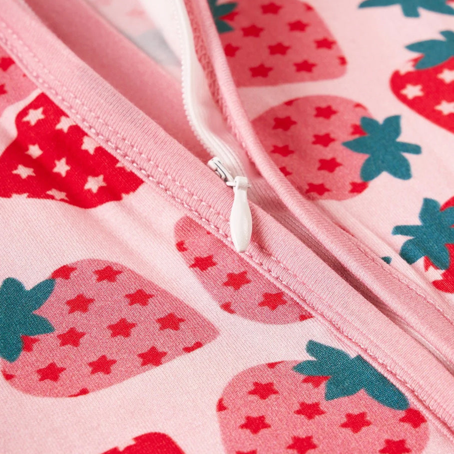 Strawberry Printed Zipper Bamboo Viscose Baby Jumpsuit