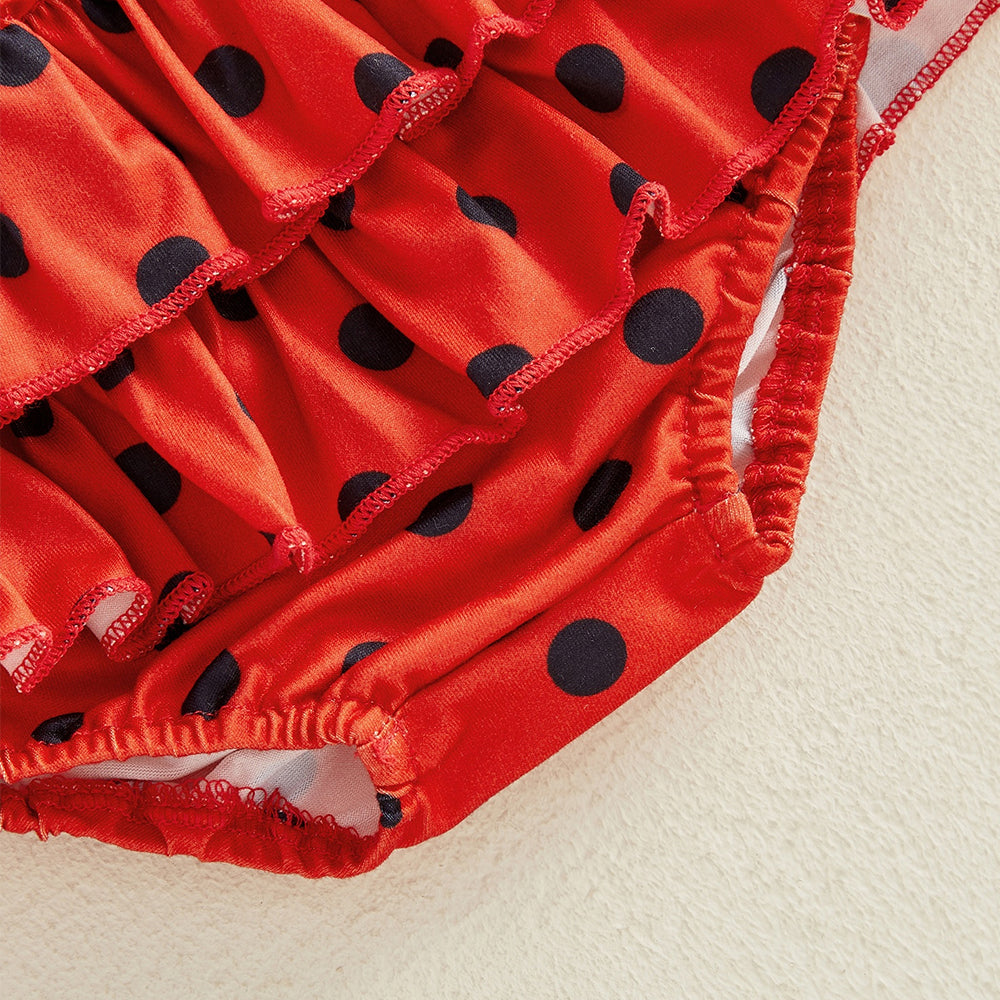 4PCS Lovely Mama's Little Ladybug Letter Polka Dots Print Baby Set